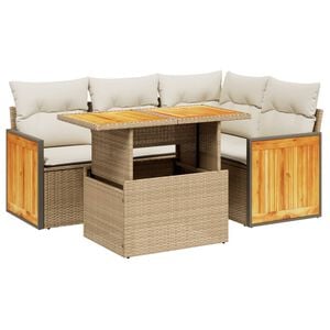 vidaXL sofas&aelig;t til haven 5 dele med hynder polyrattan beige