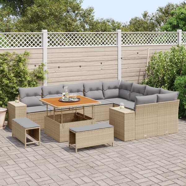 vidaXL Havesofa S&aelig;t med pude 12 pcs Beige polyrattan