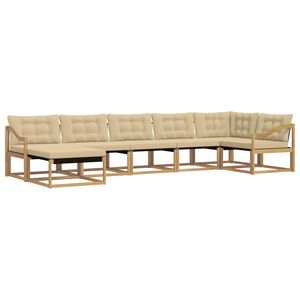 vidaXL Udend&oslash;rs sofagruppe 7 stk. Hvid og Beige Massivt Akacietr&aelig;