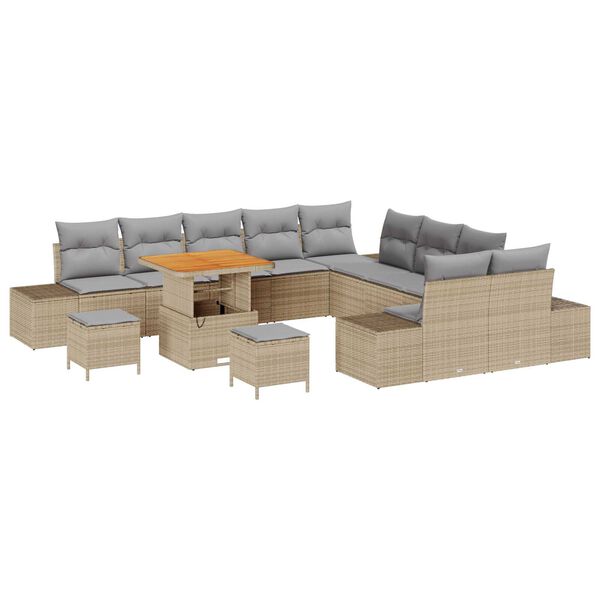 vidaXL Havesofa S&aelig;t med pude 13 pcs Beige polyrattan