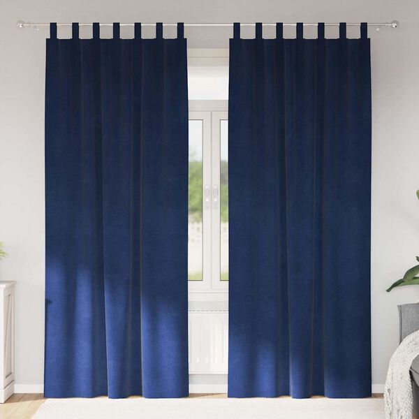 vidaXL M&oslash;rkl&aelig;gningsgardiner 2 pcs M&oslash;rk bl&aring; 140 x 225 cm Fl&oslash;jl