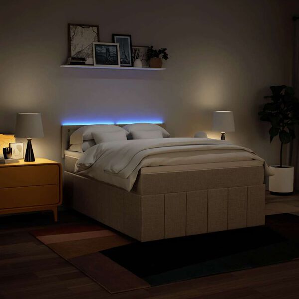 vidaXL kontinentalseng med madras 140x190 cm stof cremefarvet