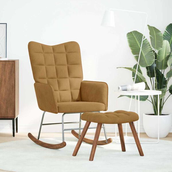 vidaXL gyngestol med fodskammel fl&oslash;jl brun