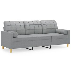 vidaXL 3-personers sofa med pyntepuder 180 cm stof lysegr&aring;