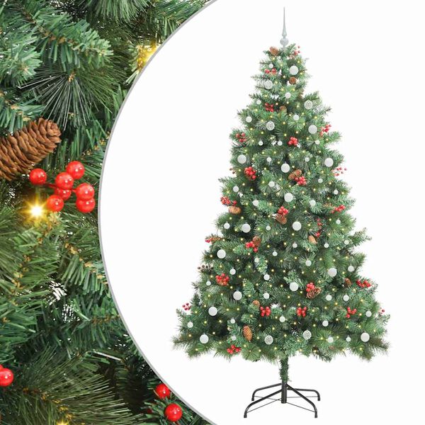 vidaXL Kunstigt juletr&aelig; med LED -strimmellys Gr&oslash;n 240 cm PVC og metal