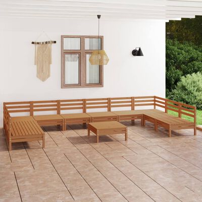 vidaXL loungesæt til haven 11 dele massivt fyrretræ gyldenbrun