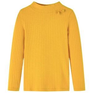 Lang&aelig;rmet T-shirt til b&oslash;rn str. 92 ribstrikket okkergul