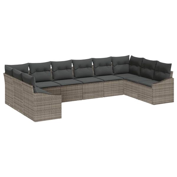 vidaXL Sofa S&aelig;t med pude 10 pcs Gr&aring; polyrattan