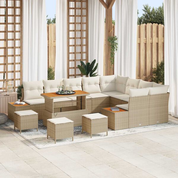 vidaXL Havesofa S&aelig;t 13 pcs Beige polyrattan