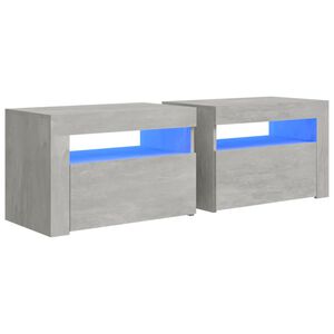 vidaXL sengeborde med LED-lys 2 stk. 60x35x40 cm betongr&aring;