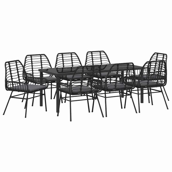 vidaXL Have Spisebordss&aelig;t 9 pcs Sort polyrattan