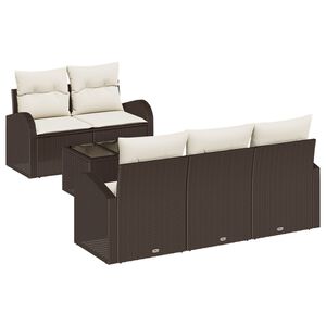 vidaXL Havesofa S&aelig;t med opbevaring 6 pcs Brun og Creme polyrattan