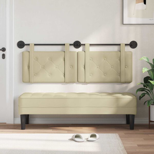 vidaXL H&aelig;ngende Hovedgavl V&aelig;gmonteret Creme 150 x 55 x 5 cm Faux l&aelig;der