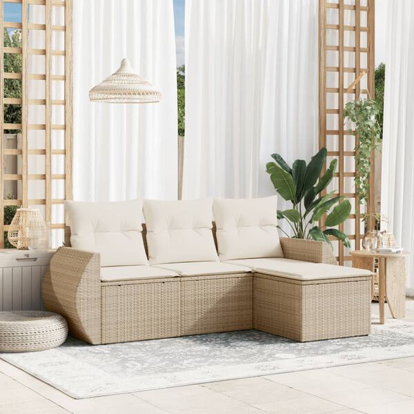 vidaXL sofasæt til haven 4 dele med hynder polyrattan beige