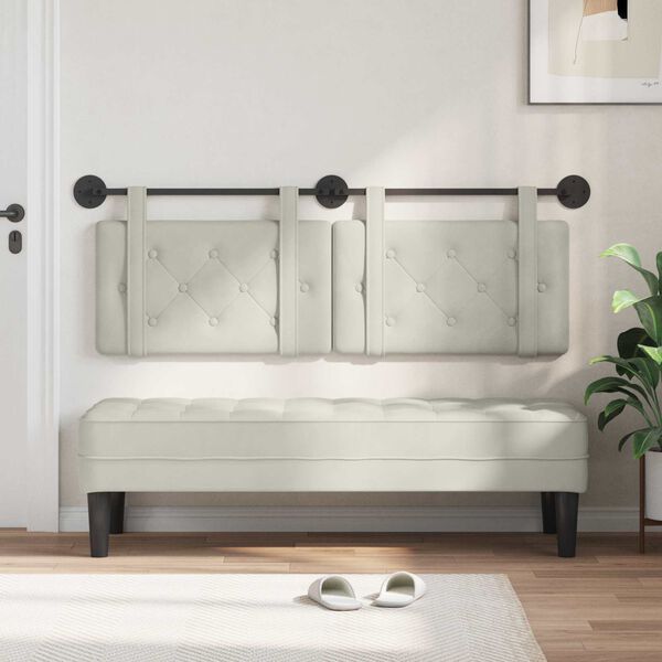 vidaXL H&aelig;ngende Hovedgavl V&aelig;gmonteret Creme 130 x 55 x 5 cm Fl&oslash;jl