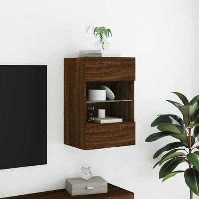 vidaXL væghængt tv-bord med LED-lys 40x30x60,5 cm brun egetræsfarve
