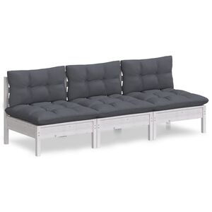 vidaXL 3-personers havesofa med antracitgr&aring; hynder massivt fyrretr&aelig;