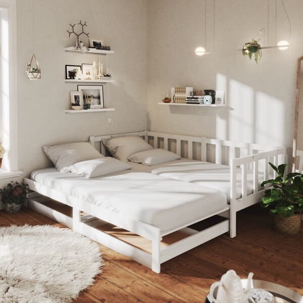 vidaXL daybed med udtr&aelig;k 2x(90x200) cm massivt fyrretr&aelig; hvid