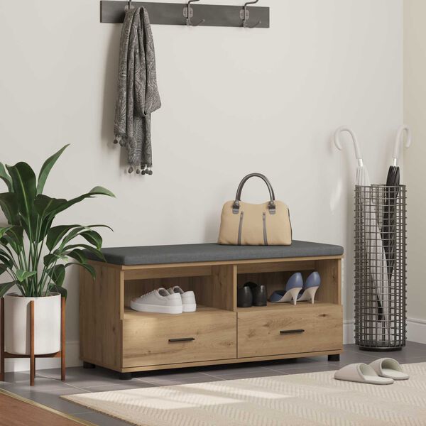 vidaXL Hallb&aelig;nk med pude med skuffe Artisan Egetr&aelig; 100 x 38 x 46 cm