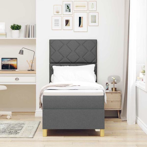 vidaXL LED Box Spring Bed med madras M&oslash;rkegr&aring; 80 x 200 cm Stof