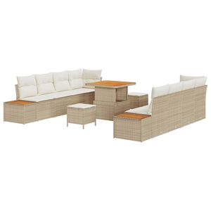 vidaXL Havesofa S&aelig;t med pude med opbevaring 11 pcs Beige Poly rattan