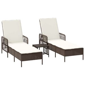 vidaXL Liggestol med pude 2-person 2 pcs Brun polyrattan