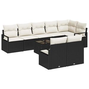 vidaXL Sofa S&aelig;t med pude 9 pcs Sort polyrattan