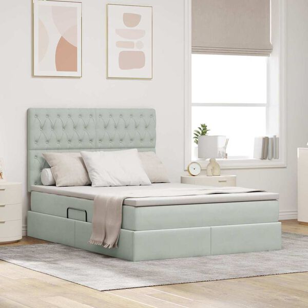 vidaXL Seng med opbevaring og LED med LED Lysegr&aring; 140 x 190 cm Fl&oslash;jl