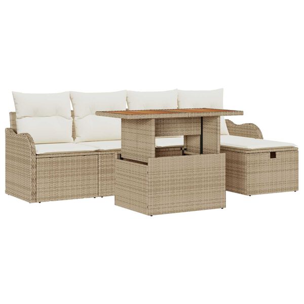 vidaXL Havesofa S&aelig;t med pude med opbevaring 6 pcs Beige Poly rattan