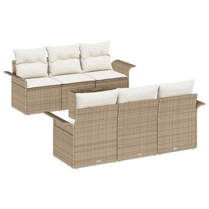 vidaXL Havesofa S&aelig;t med pude 7 pcs Beige polyrattan