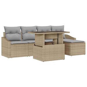 vidaXL Havesofa S&aelig;t med pude 6 pcs Beige og lys gr&aring; polyrattan
