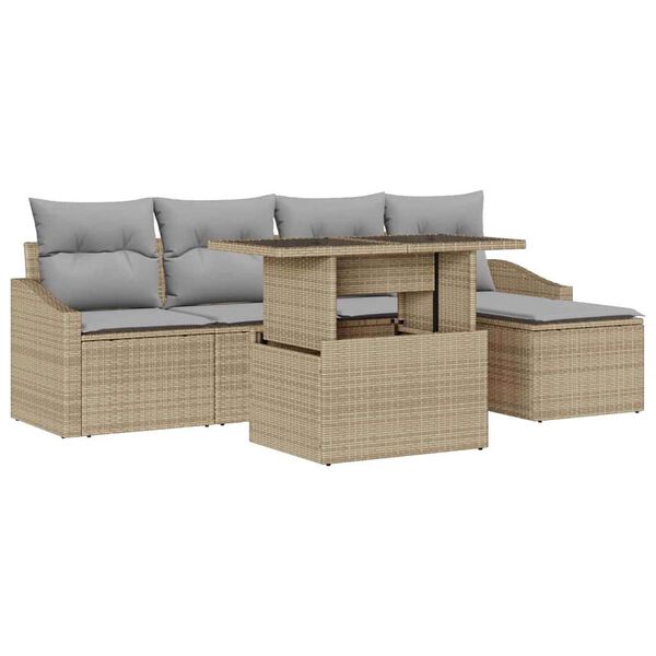 vidaXL Havesofa S&aelig;t med pude 6 pcs Beige og lys gr&aring; polyrattan