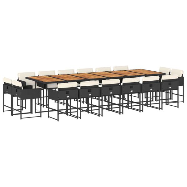 vidaXL spisebordss&aelig;t til haven 17 dele med hynder polyrattan sort