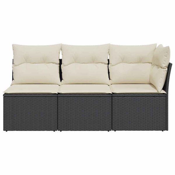vidaXL 3-personers havesofa med hynder polyrattan sort