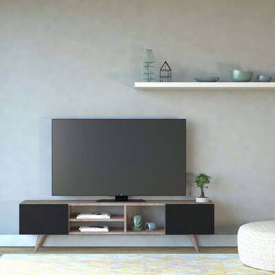Homemania tv-bord Dore 160x29,7x40,6 cm sort og valnødfarvet