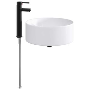 vidaXL Vask med armatur og afl&oslash;b Mat sort 40,5 x 40,5 x 15,5 cm