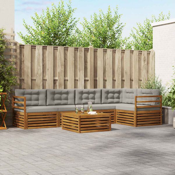 vidaXL Udend&oslash;rs sofagruppe 6 pcs Naturlig og Lys Gr&aring; Massivt Akacietr&aelig;