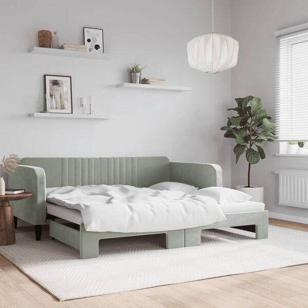 vidaXL daybed med udtræk 90x190 cm velour lysegrå