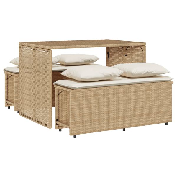 vidaXL spisebordssæt til haven 3 dele med hynder polyrattan beige