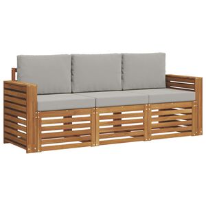 vidaXL Sofas&aelig;t med pude 3 pcs Naturlig og Lys Gr&aring; Massivt Akacietr&aelig;