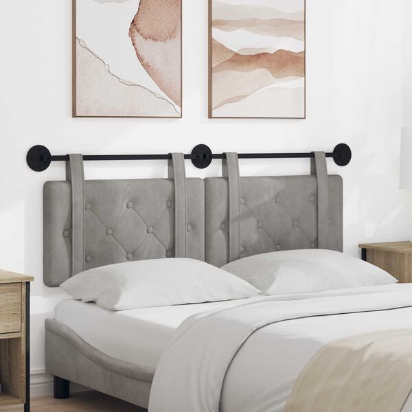 vidaXL H&aelig;ngende Hovedgavl V&aelig;gmonteret Lysegr&aring; 130 x 55 x 5 cm Fl&oslash;jl