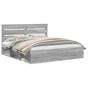 vidaXL Sengestel Gr&aring; Sonoma 200 x 200 cm Massiv fyrretr&aelig;