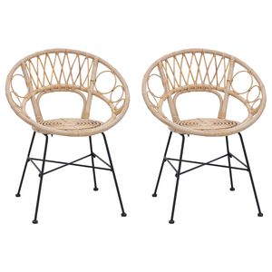 vidaXL Spisestuestol 2 stk. Rattan og Jern Naturfarvet 54 x 65 x 82 cm