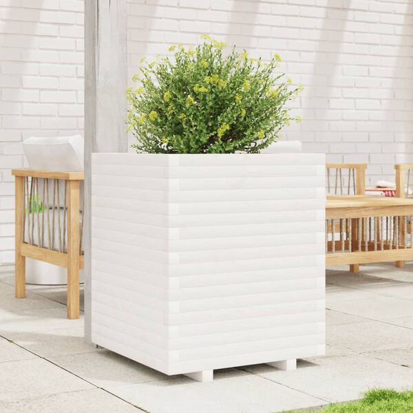 vidaXL plantekasse 60x60x72 cm massivt fyrretræ hvid