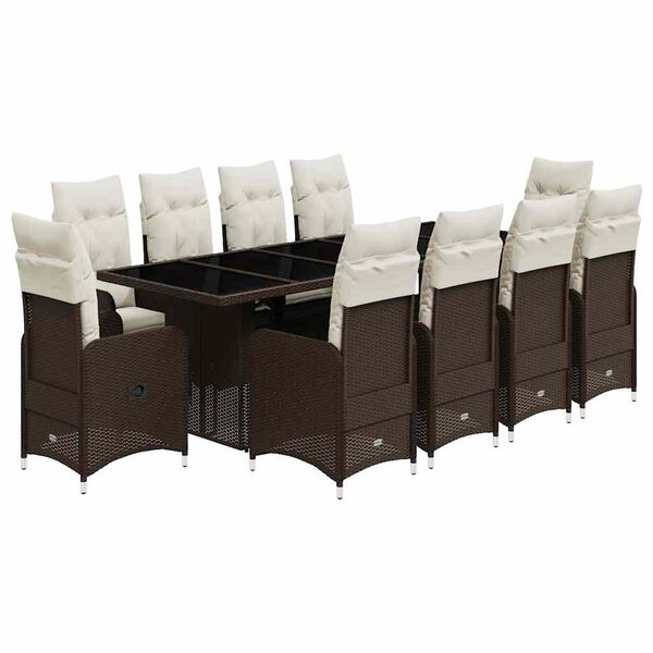 vidaXL bistros&aelig;t til haven 11 dele med hynder polyrattan brun