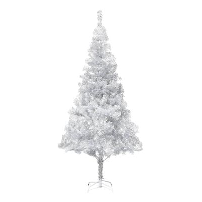vidaXL kunstigt juletræ med lys og kuglesæt 210 cm PET sølvfarvet
