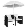 vidaXL haveseng med parasol polyrattan sort