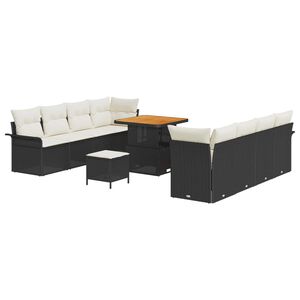 vidaXL Havesofa S&aelig;t med pude 11 pcs Sort polyrattan