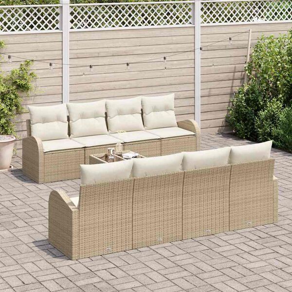 vidaXL Havesofa S&aelig;t 9 pcs Beige og creme Polyrattan og st&aring;l og glas