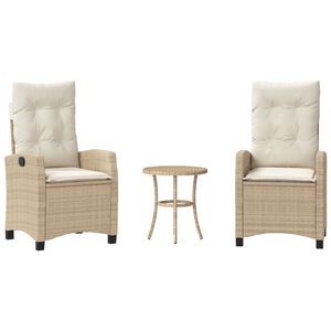 vidaXL bistros&aelig;t til haven 3 dele med hynder polyrattan beige